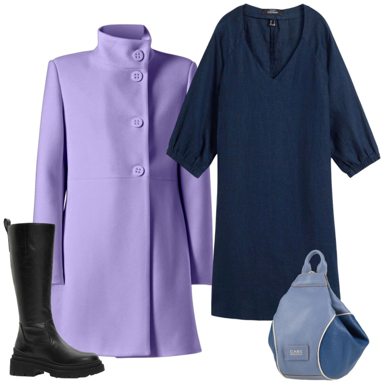 Outfit donna - Total look. Stile Bon Ton per Tutti i giorni. Abbinamento con vestiti, stivali, zaini, cappotti.