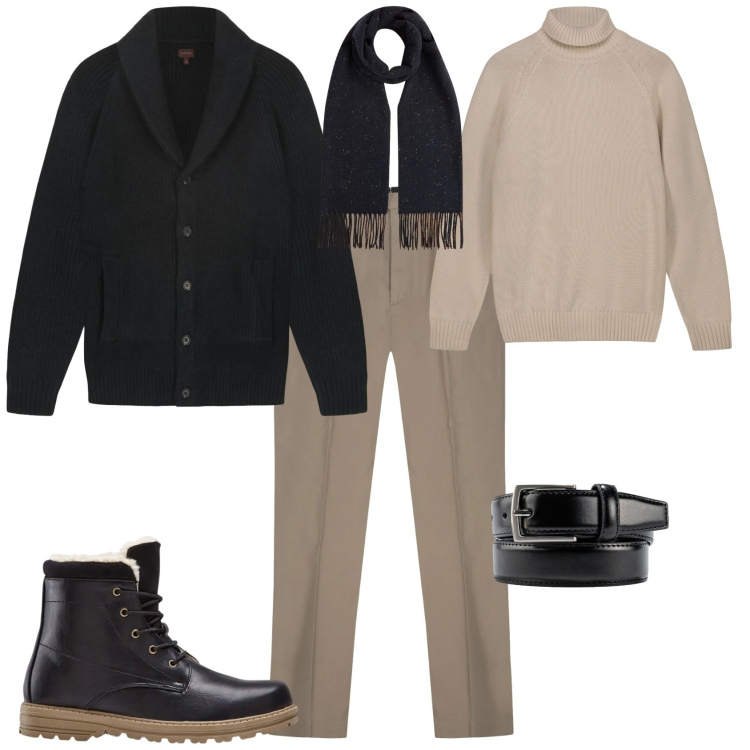 Outfit uomo - Trendy per il tempo libero. Stile Trendy per Tutti i giorni. Abbinamento con stivali e stivaletti, sciarpe, pantaloni, pullovers, cinture, cardigans.