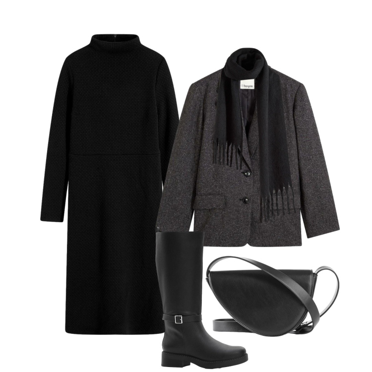 Outfit donna - Minimalista tutto il giorno. Stile Minimal per Tutti i giorni. Abbinamento con borse a tracolla, sciarpe, stivali, blazer, vestiti midi/longuette.