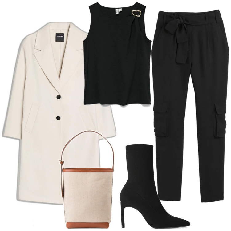 Outfit mujer - Casual chic #1122. Estilo Casual chic para Oficina. Combinación con bolsos saco, pantalones, top, botines, abrigos.