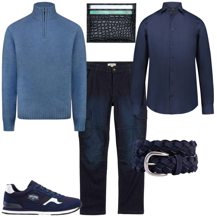 Outfit uomo - Casual ogni giorno. Stile Casual per Tutti i giorni. Abbinamento con sneakers, jeans dritti, camicie, maglieria, cinture, portafogli.