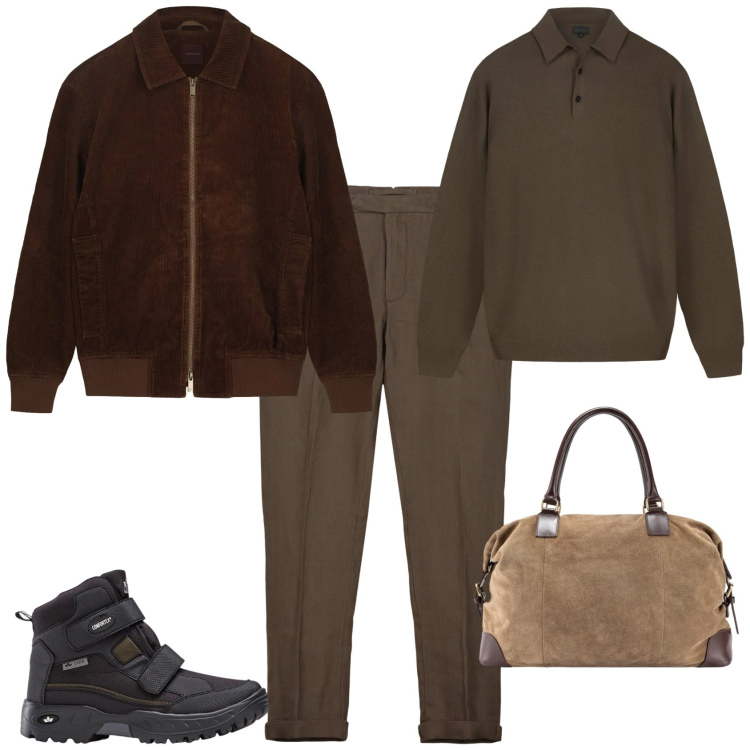 Outfit uomo - Trendy week end fuori porta. Stile Trendy per Tutti i giorni. Abbinamento con stivali e stivaletti, pantaloni, borse sportive, giacche, maglieria.