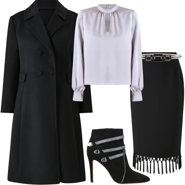 Outfit donna - Love It fashion. Stile Chic per Serata fuori. Abbinamento con stivaletti, cappotti, gonne longuette, bluse, cinture.