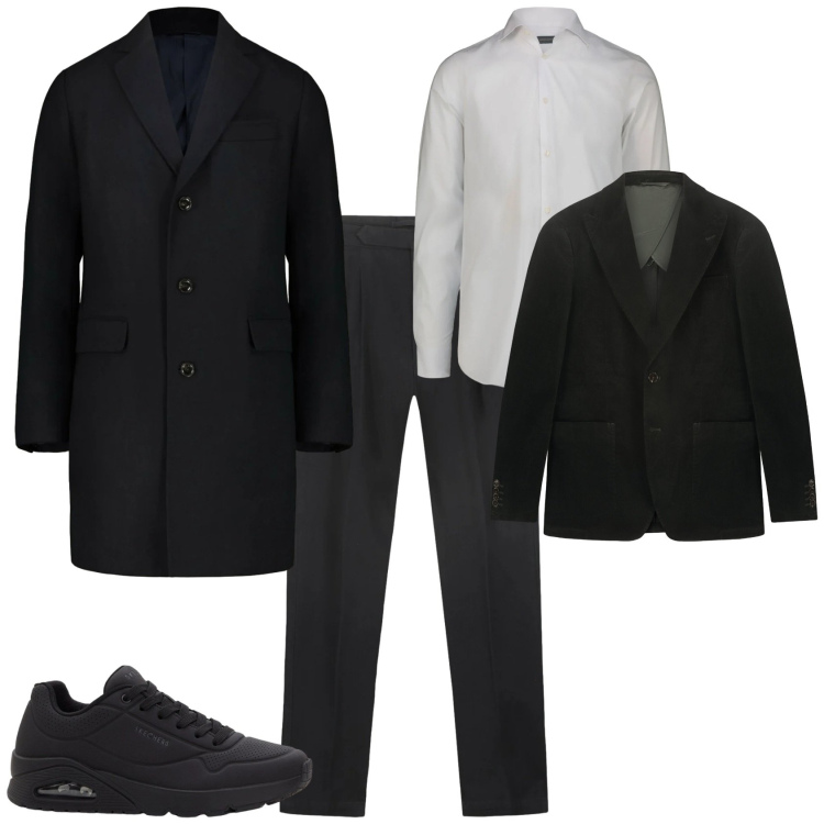 Outfit uomo - Trendy serata fuori. Stile Trendy per Serata speciale. Abbinamento con sneakers, cappotti, camicie, pantaloni, giacche.