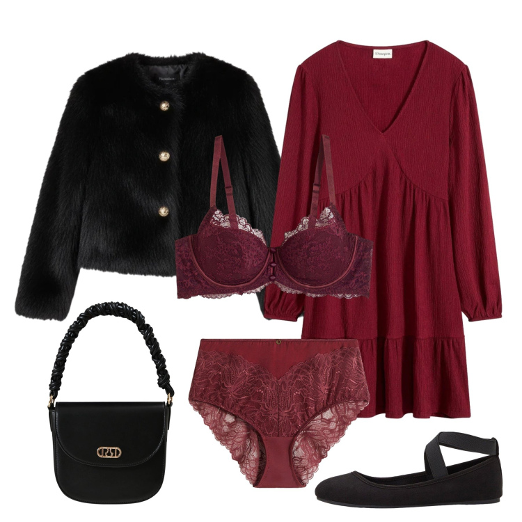 Outfit donna - Mini dress. Stile Romantica per Serata fuori. Abbinamento con vestiti, ballerine, reggiseni, culotte, borse a mano, ecopellicce.