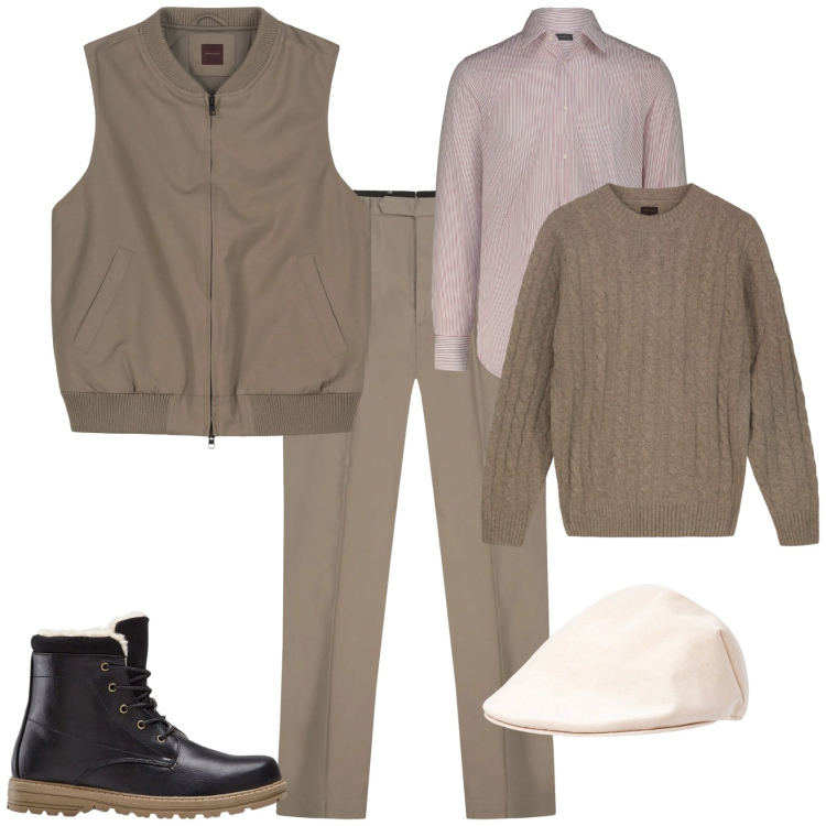 Outfit uomo - Trendy ufficio tempo libero. Stile Trendy per Tutti i giorni. Abbinamento con stivali e stivaletti, cappelli e berretti, pantaloni, piumini, maglieria, camicie.