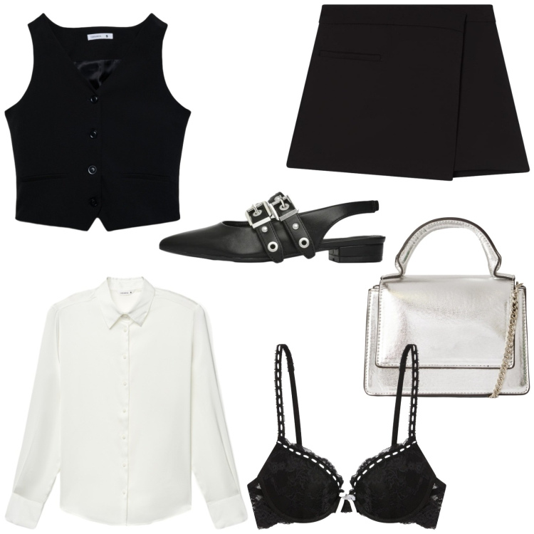 Outfit donna - Serata romantica. Stile Romantica per Serata fuori. Abbinamento con borse a tracolla, gonne, ballerine, camicie, reggiseni push-up, gilet.