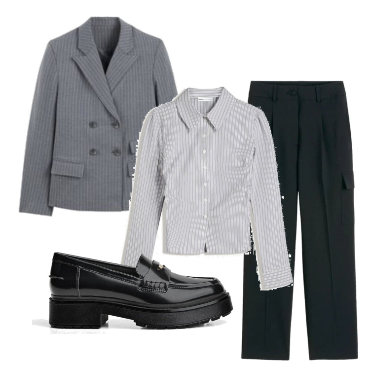 Outfit mujer - En la oficina. Estilo Mannish para Oficina. Combinación con pantalones cargo, blazers, camisas, mocasines.