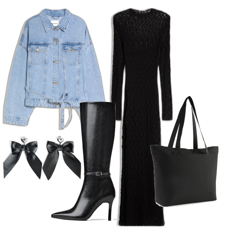 Outfit mujer - Dark woman. Estilo Minimal para Oficina. Combinación con bolso tote, vestidos midi/longuettes, pendientes, botas, blazers.