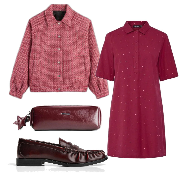 Outfit mujer - Preppy vintage. Estilo Vintage retrò para Oficina. Combinación con vestidos camiseros, maletas, mocasines, bomber.