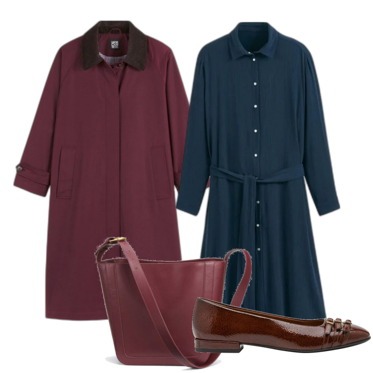 Outfit mujer - Vintage retrò #43. Estilo Vintage retrò para Oficina. Combinación con bolso tote, vestidos camiseros, trench, bailarinas.