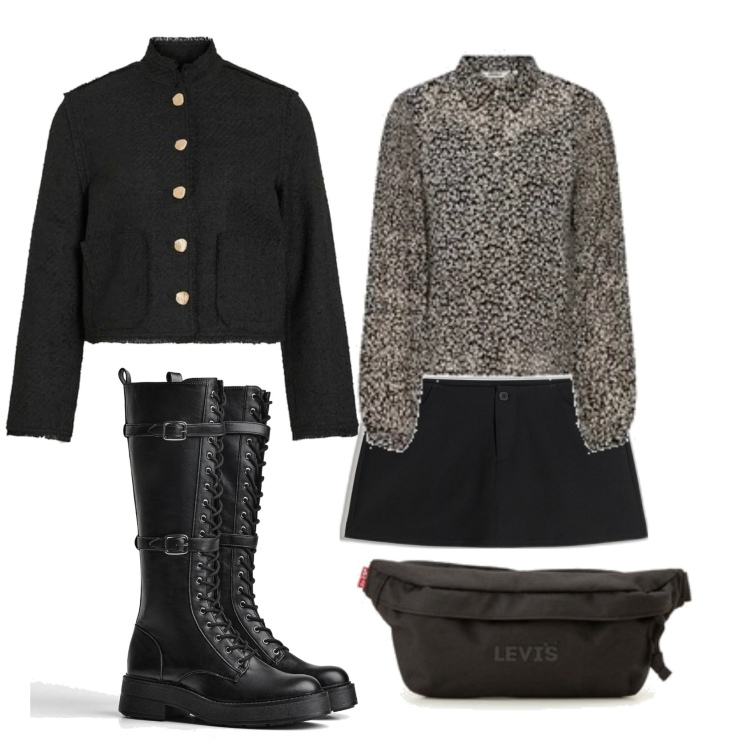 Outfit mujer - Preppy #96. Estilo Preppy para Todos los días. Combinación con riñoneras, faldas, blusas, blazers, botas.