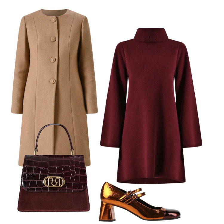 Outfit donna - Burgundy castigato. Stile 70s per Serata fuori. Abbinamento con décolleté, vestiti corti, cappotti, borse a mano.