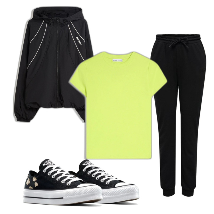 Outfit mujer - A correr. Estilo Sporty chic para Deporte. Combinación con sneakers, pantalones, camiseta, blazers.