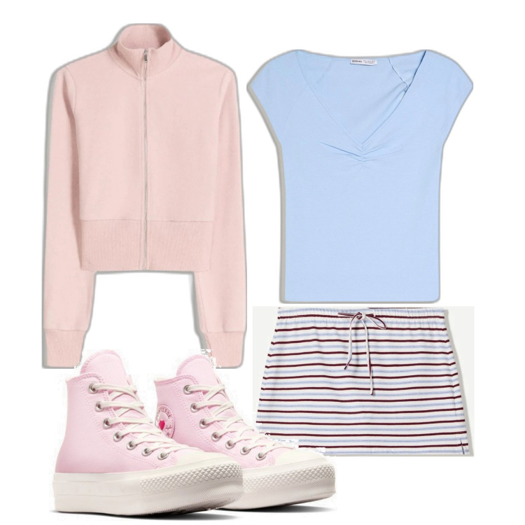 Outfit mujer - Basic #396. Estilo Basic para Todos los días. Combinación con sneakers, faldas, sudaderas, camiseta.