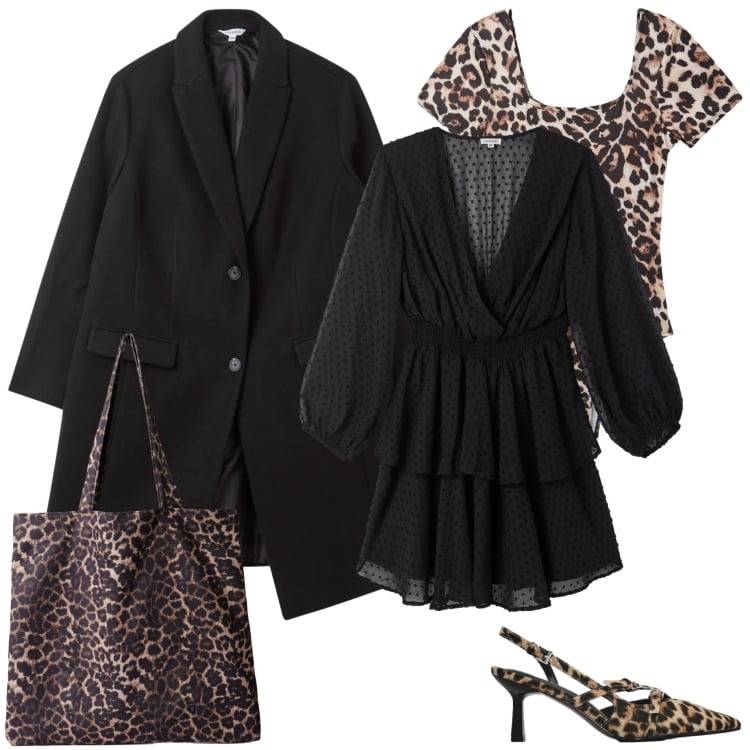 Outfit donna - Terranova S. V.. Stile Chic per Serata fuori. Abbinamento con body, shopping bag, vestiti corti, cappotti, décolleté.