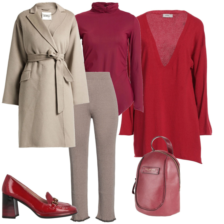 Outfit donna - Total look #2328046. Stile Chic per Ufficio. Abbinamento con pullovers, zaini, cappotti, mocassini, body, pantaloni.