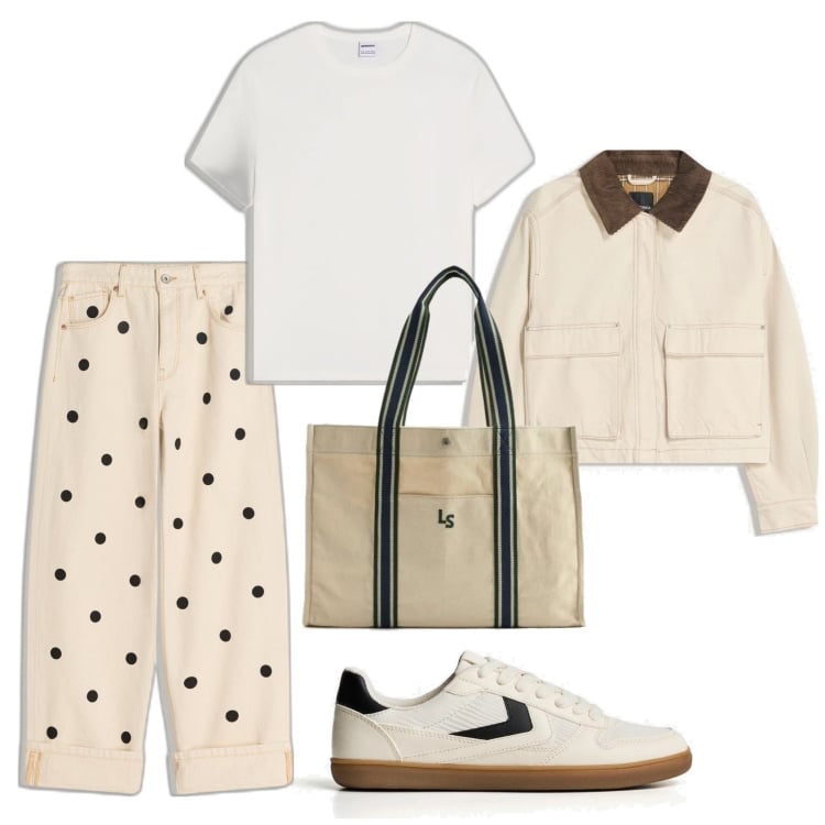 Outfit mujer - Casual look. Estilo Casual para Todos los días. Combinación con vaqueros, sneakers, blazers, bolso tote, camiseta.
