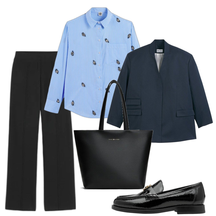 Outfit mujer - Urban style. Estilo Urban para Oficina. Combinación con blazers, pantalones, mocasines, camisas, bolso tote.