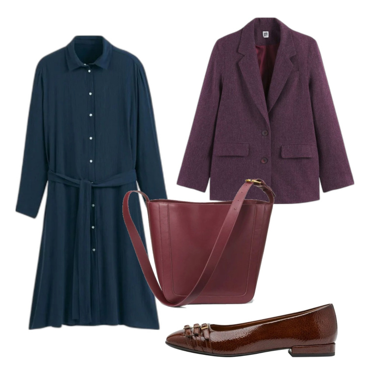 Outfit mujer - Urban style. Estilo Urban para Oficina. Combinación con bolso tote, vestidos camiseros, bailarinas, blazers.