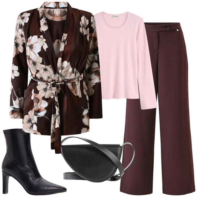 Outfit donna - City. Stile Urban per Tutti i giorni. Abbinamento con stivaletti, borse a tracolla, maglieria, pantaloni, cappotti.