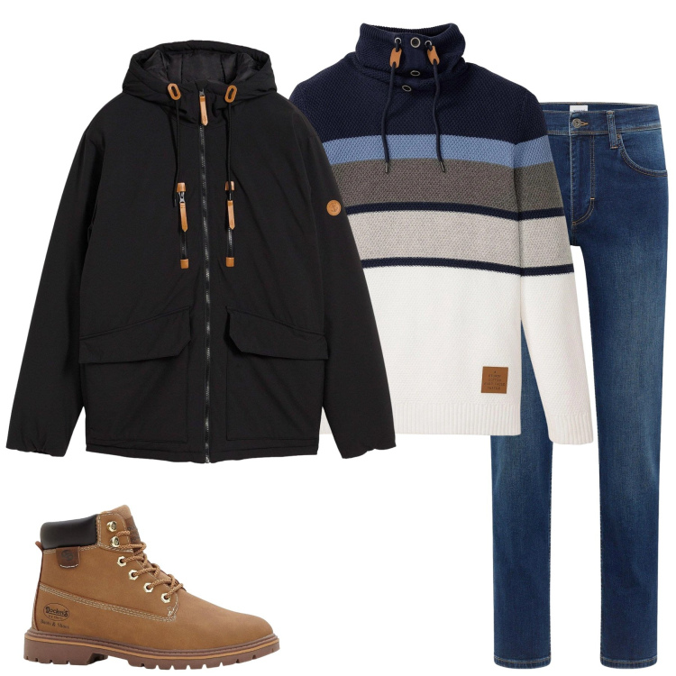 Outfit uomo - Total look #2328066. Stile Casual per Tutti i giorni. Abbinamento con maglieria, jeans dritti, stivali e stivaletti, piumini.