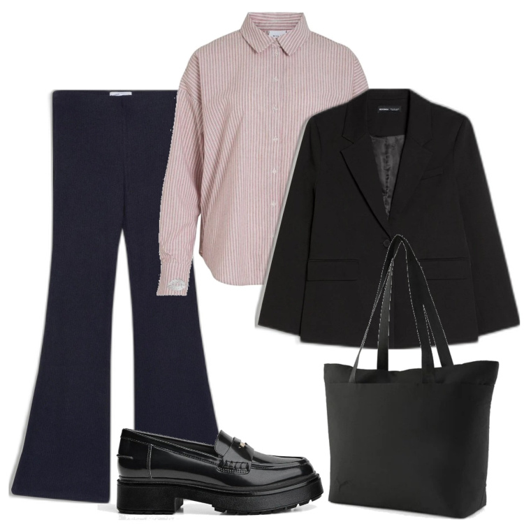 Outfit mujer - Urban style. Estilo Urban para Oficina. Combinación con bolso tote, mocasines, blusas, blazers, pantalones.