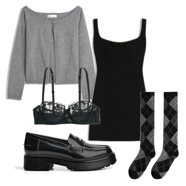 Outfit mujer - Preppy for a party. Estilo Preppy para Noche/Fiesta elegante. Combinación con sujetadores, blazers, mocasines, vestidos, calcetines.