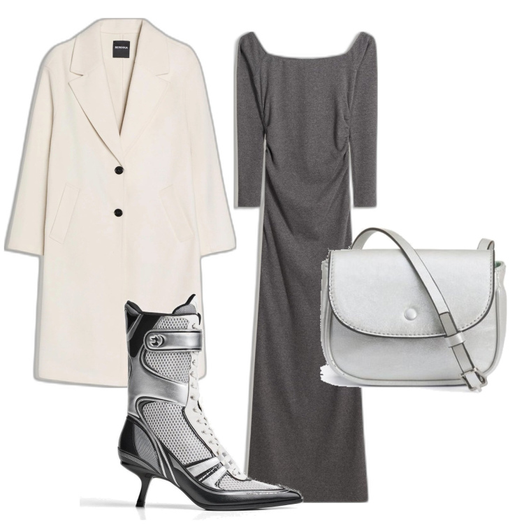 Outfit mujer - A diario. Estilo Casual chic para Oficina. Combinación con bolsos de mano, vestidos, botines, abrigos.