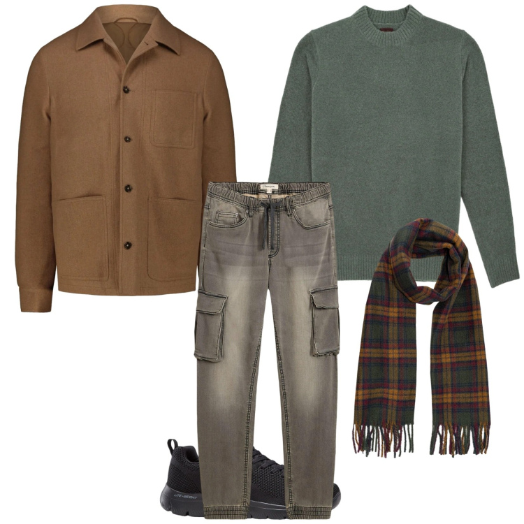 Outfit uomo - Essenzialmente così. Stile Trendy per Tutti i giorni. Abbinamento con sneakers, jeans slim fit, sciarpe, cappotti, maglieria.