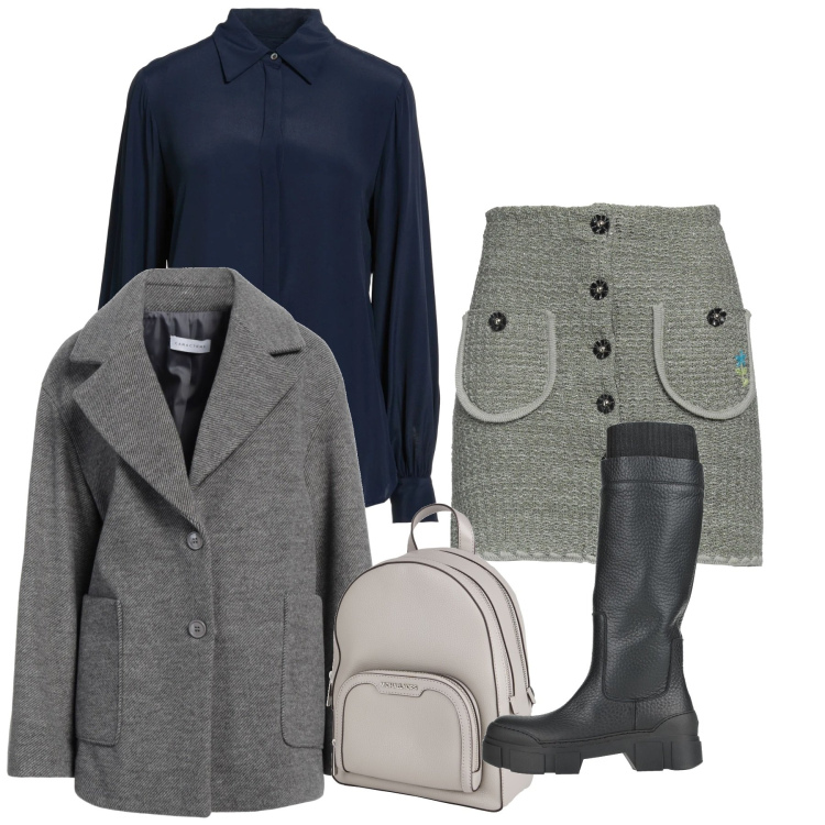Outfit donna - Total look. Stile Bon Ton per Tutti i giorni. Abbinamento con zaini, camicie, stivali, cappotti, minigonne.