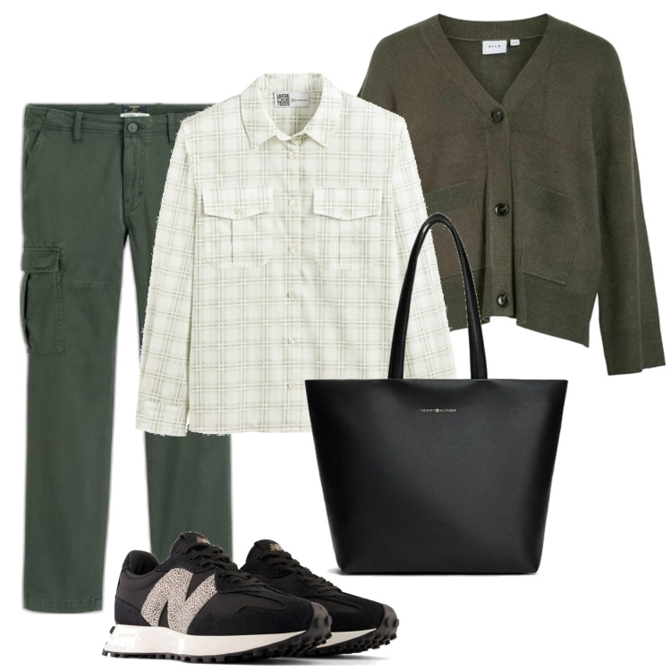 Outfit mujer - Mannish look. Estilo Mannish para Todos los días. Combinación con sneakers, camisas, pantalones cargo, cárdigans, bolso tote.