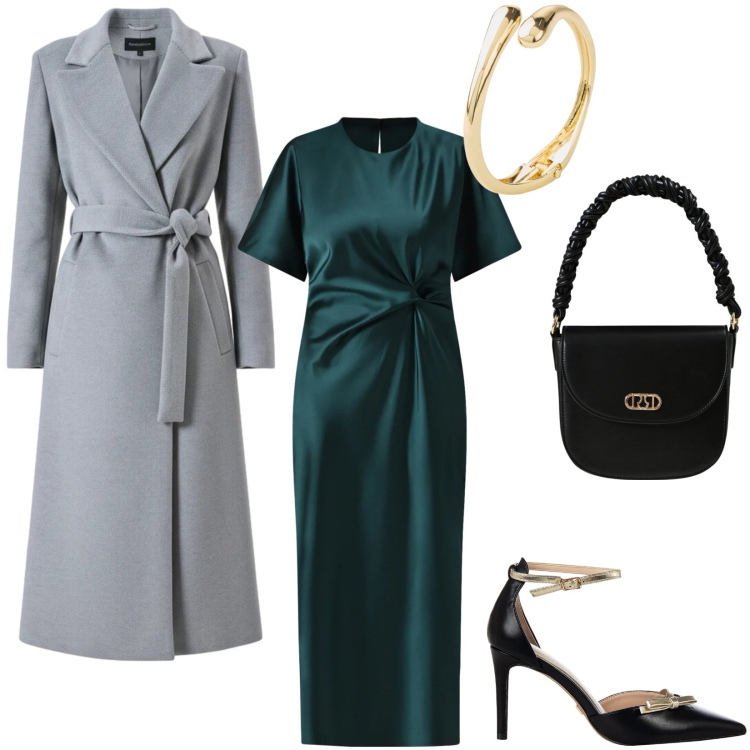 Outfit donna - Outfit made with Love. Stile Chic per Serata fuori. Abbinamento con braccialetti, vestiti midi/longuette, décolleté, borse a mano, cappotti.