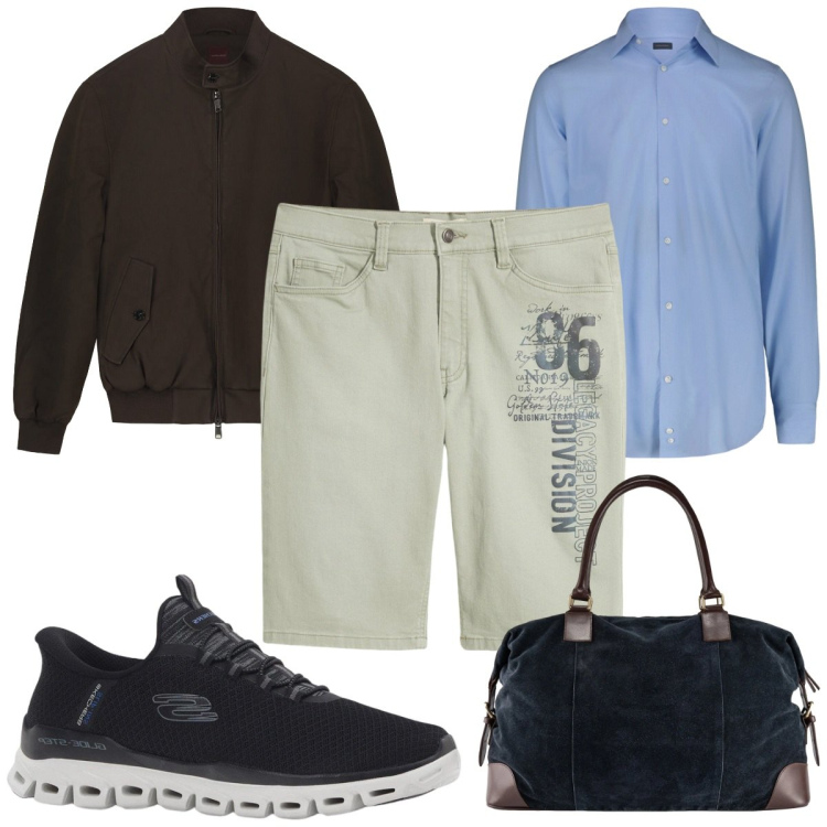 Outfit uomo - Total look #2328221. Stile Casual per Tutti i giorni. Abbinamento con bermuda, sneakers, borse sportive, bomber, camicie.
