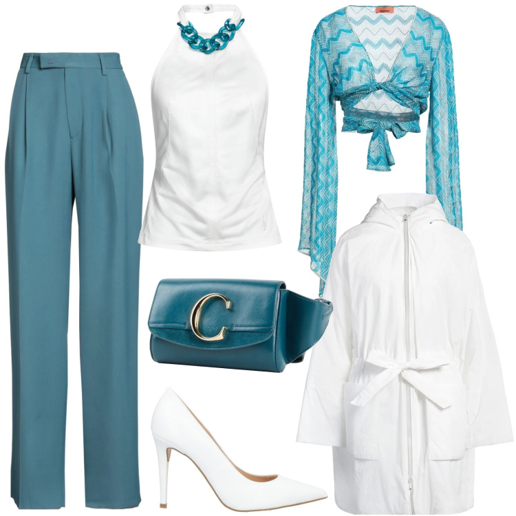 Outfit donna - Outfit made with love. Stile Chic per Cerimonia. Abbinamento con parka, marsupi, blazer, top, décolleté, pantaloni.