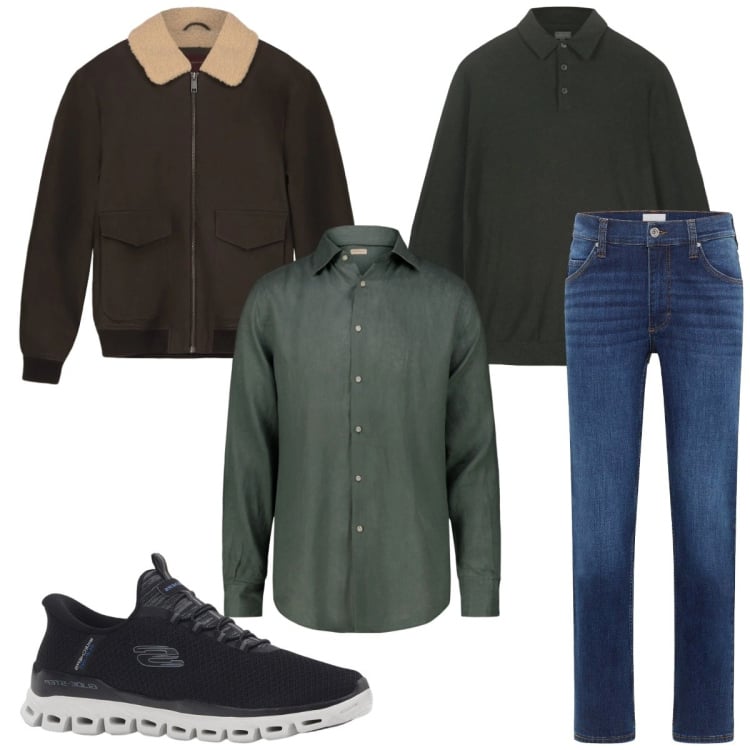 Outfit uomo - Total look #2328225. Stile Casual per Tutti i giorni. Abbinamento con jeans dritti, sneakers, camicie, bomber, maglieria.