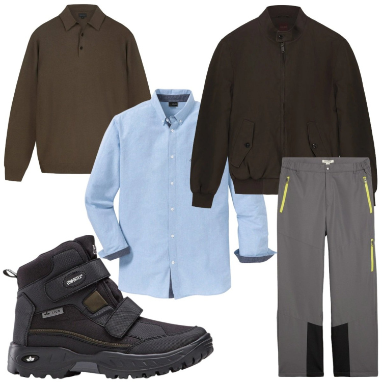 Outfit uomo - Total look #2328244. Stile Trendy per Tutti i giorni. Abbinamento con camicie, stivali e stivaletti, pantaloni, bomber, maglieria.