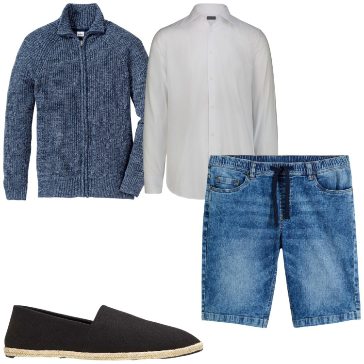 Outfit uomo - Total look #2328251. Stile Trendy per Tutti i giorni. Abbinamento con cardigans, espadrillas, bermuda, camicie.