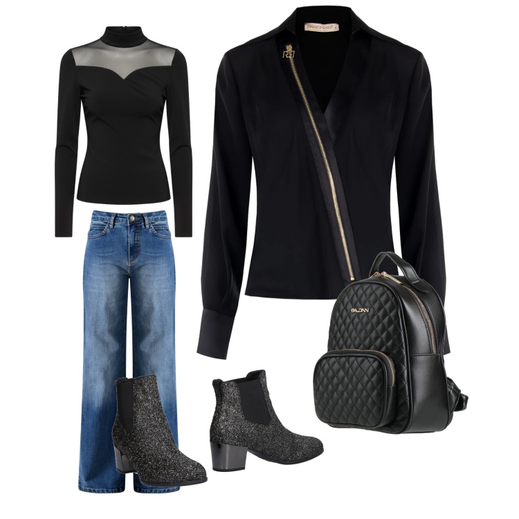 Outfit donna - L\'eleganza dei jeans. Stile Casual per Tutti i giorni. Abbinamento con stivaletti chelsea, zaini, bluse, jeans, bluse.