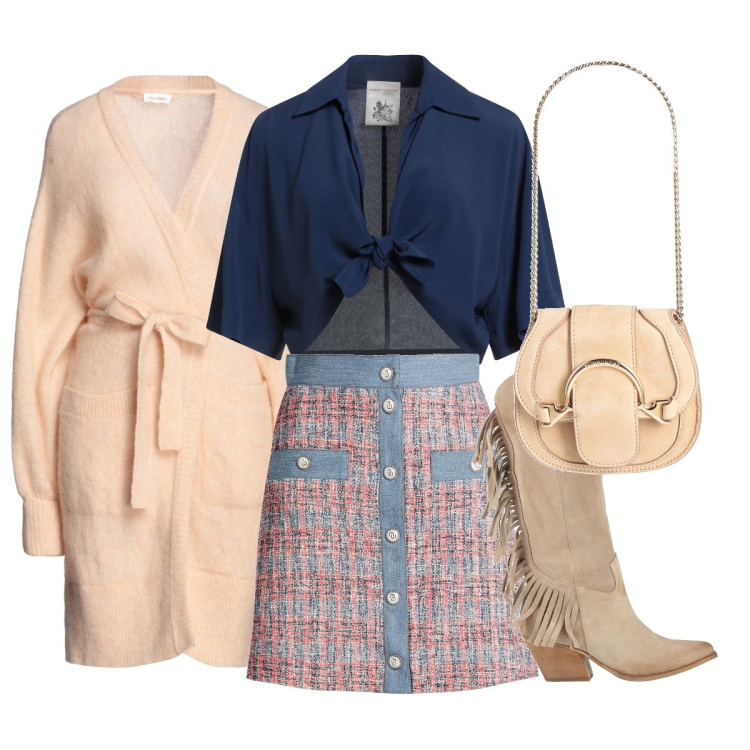 Outfit donna - Boho casual. Stile Boho per Tutti i giorni. Abbinamento con marsupi, stivali, cardigans, top, minigonne.