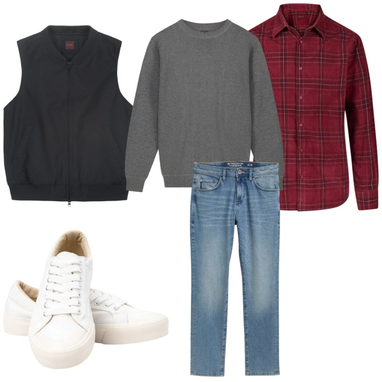 Outfit uomo - Total look #2328291. Stile Trendy per Tutti i giorni. Abbinamento con jeans slim fit, sneakers, maglieria, piumini, camicie.