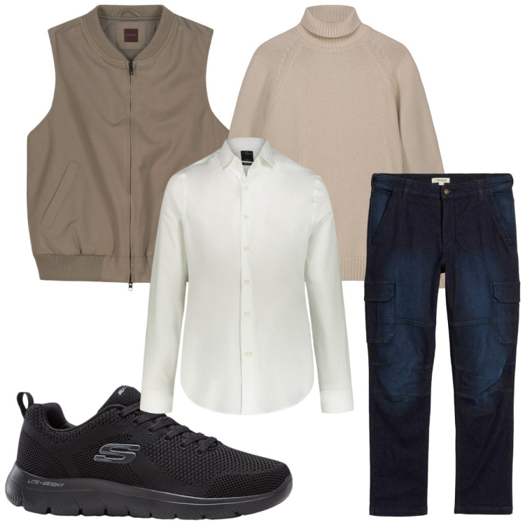 Outfit uomo - Total look #2328297. Stile Casual per Tutti i giorni. Abbinamento con jeans dritti, sneakers, pullovers, camicie, piumini.