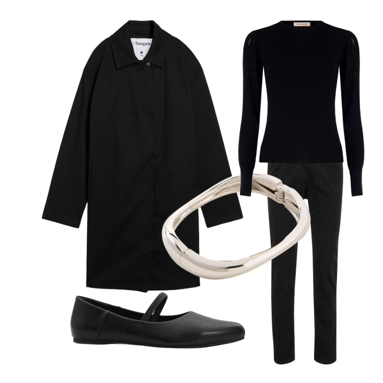 Outfit donna - Essenziale cioè minimal. Stile Minimal per Serata fuori. Abbinamento con pantaloni, ballerine, braccialetti, trench, pullovers.