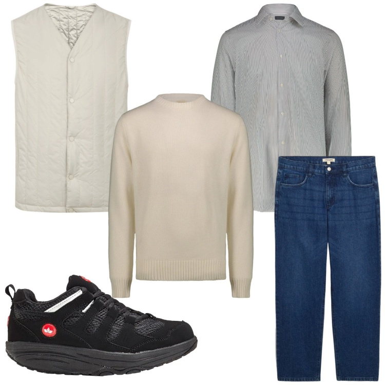Outfit uomo - Total look #2328304. Stile Casual per Tutti i giorni. Abbinamento con jeans dritti, sneakers, piumini, maglieria, camicie.