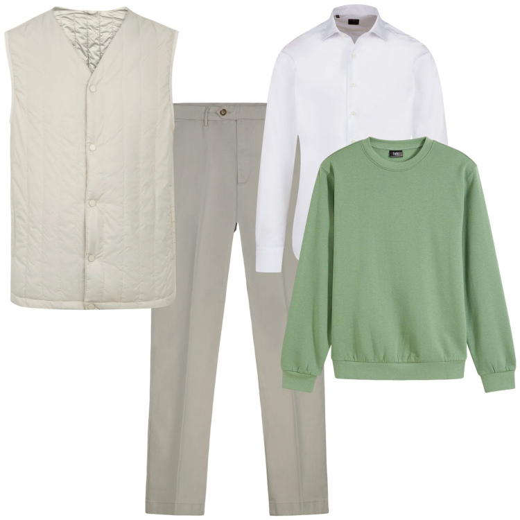 Outfit uomo - Trendy tempo libero ufficio. Stile Trendy per Tutti i giorni. Abbinamento con felpe, sneakers, piumini, camicie, pantaloni chino.