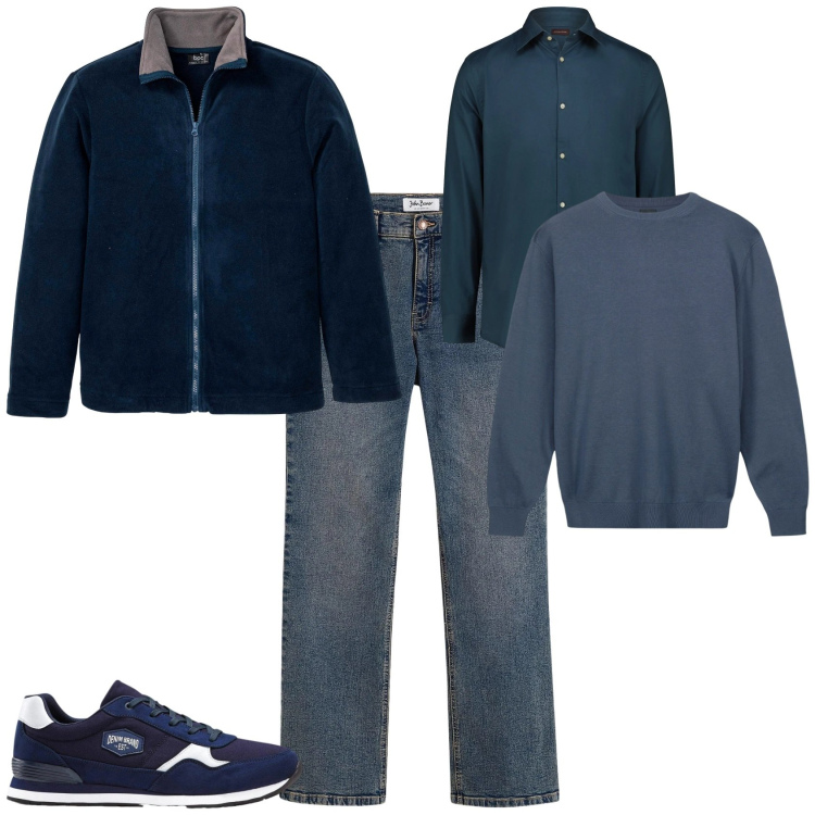 Outfit uomo - Casual tempo libero. Stile Casual per Tutti i giorni. Abbinamento con sneakers, giacche, jeans bootcut, maglieria, camicie.