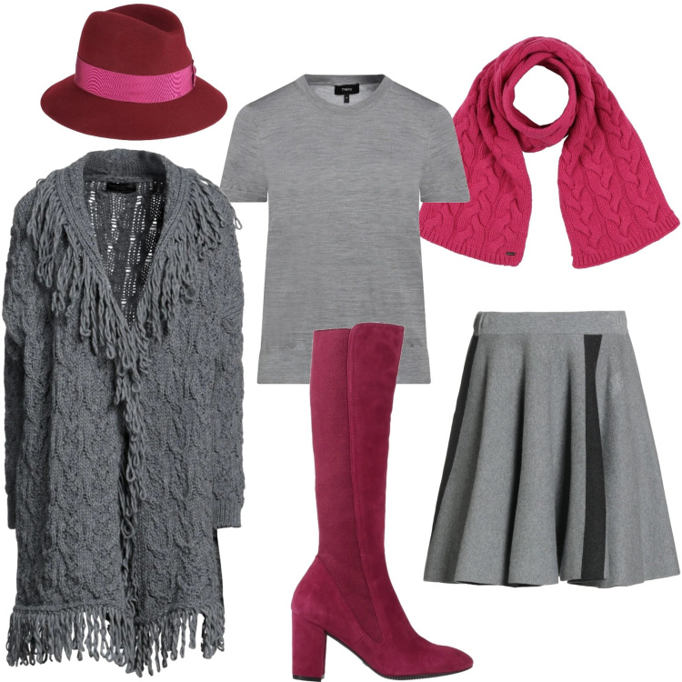 Outfit donna - Burgundi Love. Stile Romantica per Tutti i giorni. Abbinamento con cardigans, stivali, minigonne, cappelli, sciarpe, pullovers.
