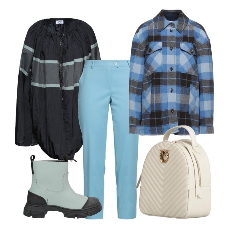 Outfit donna - Pranzo con amici curvy. Stile Casual chic per Tutti i giorni. Abbinamento con camicie, pantaloni, zaini, stivaletti, cappe.