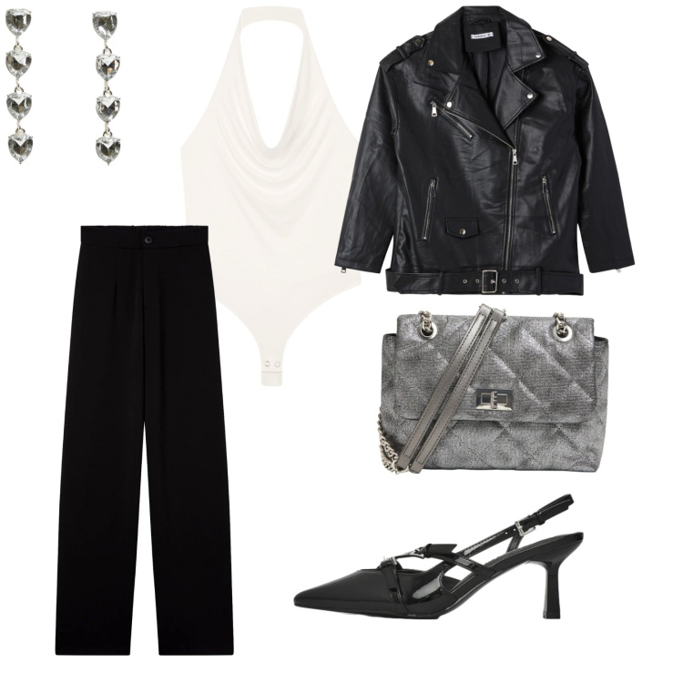 Outfit donna - Terranova love. per Serata fuori. Abbinamento con orecchini, body, pantaloni, borse a tracolla, giacche, décolleté.