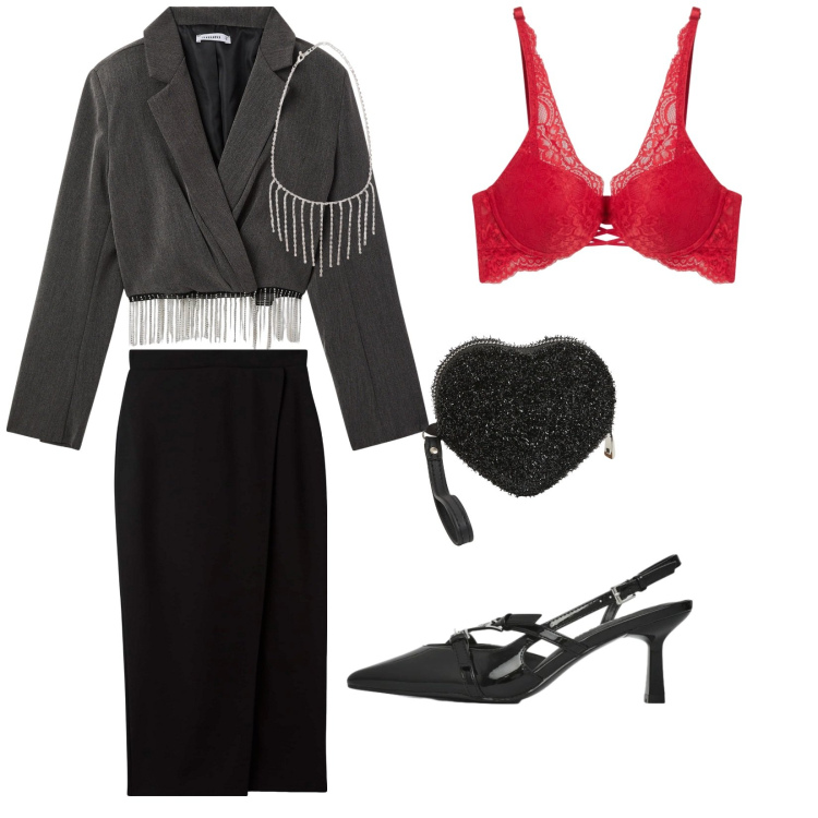 Outfit donna - Terranova love. per Serata fuori. Abbinamento con gonne longuette, portafogli, collane, blazer, reggiseni, décolleté.